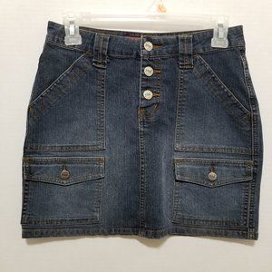 YMI skirt 3 denim jean utility mini pockets button fly stretch Y2K